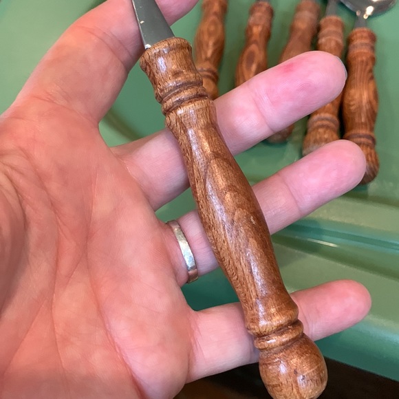 VTG MCM Taiwan stainless steel wood Utensils fork spoon knife 36 pc silverware - Picture 7 of 9